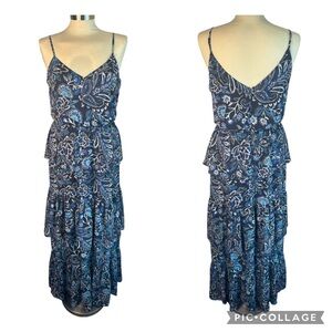 Eliza J Blue Floral Tiered Ruffle  Maxi Dress